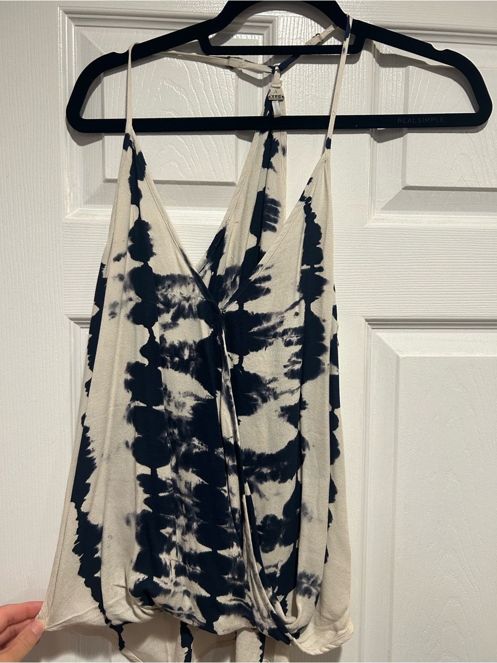 Yfb Women’s Navy & Cream Tie-Dye Surplice Tank Top. Nwt